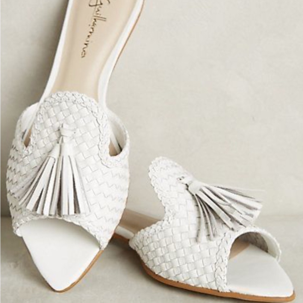 Elegant White Woven Tassel Mules